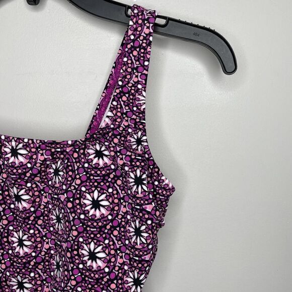 LANDS END Womens Pink Print One-Piece Swim Suit NEW Scoop Back Bathing Suit 6 - Picture 2 of 8